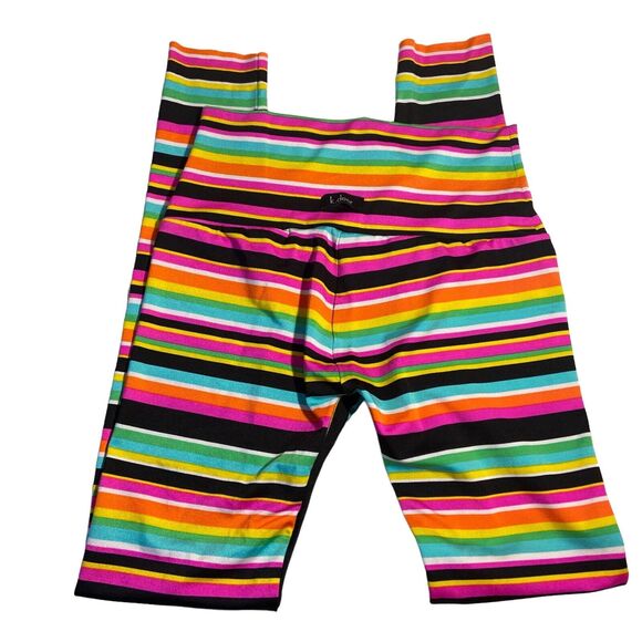 K-Deer Leggings Women's Large Colorful Striped Skinny Ankle High Rise Athleisure - Picture 1 of 7
